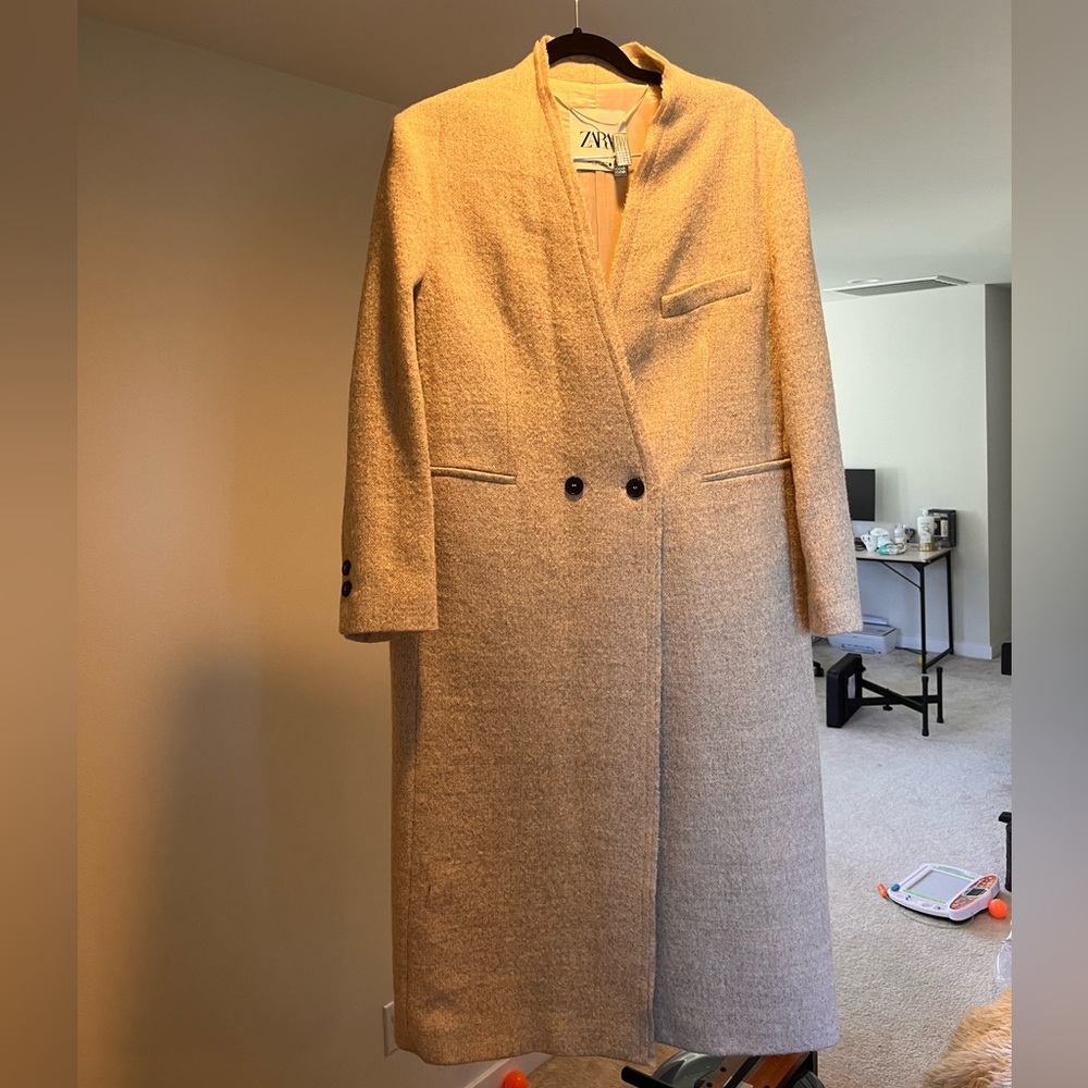 Zara Women's Beige Double-Breasted Trench Coat